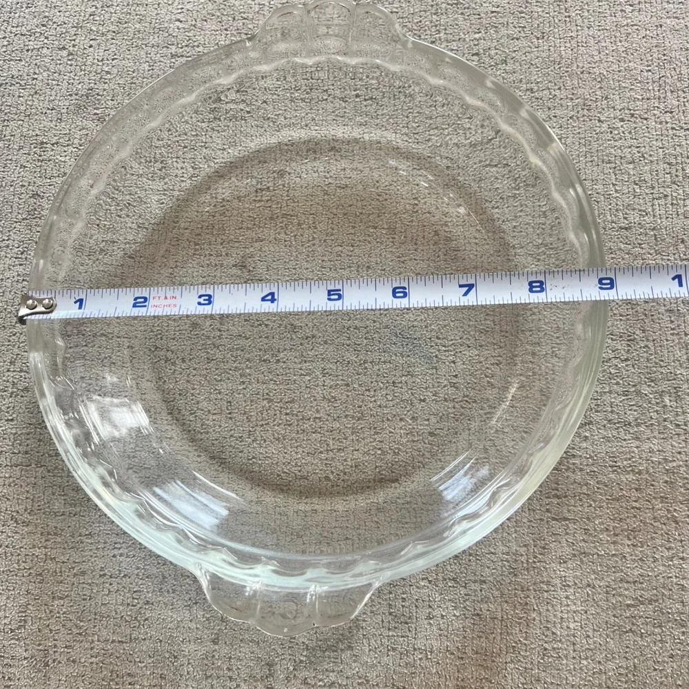 Vintage Pyrex 228 Clear Glass Pie Plate 8.5 Inch Scalloped Rim with Handles